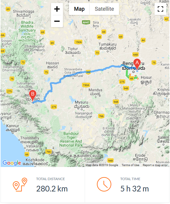 Cab rental CV-Raman-Nagar to Coorg Madikeri